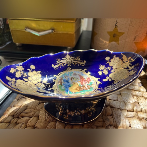 Antique M.Z. Czech Republic Thun Porcelain Cobalt Blue Pedestal Bowl - Picture 1 of 10